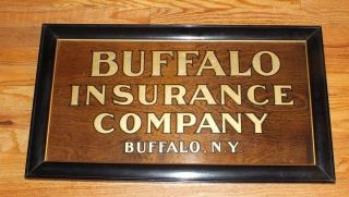 Rare Vintage 20s 30s Buffalo Insurance Sign Wood Graphic York 25in X 14 In