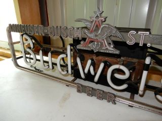 Rare Vintage 1930 ' s Budweiser Beer Neon Lighted Sign Anheuser - Busch St Louis 3