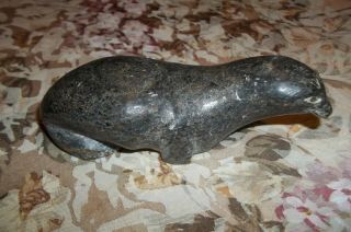 Signed Lp Ivu Date 3 - 05/30 Eskimo Inuit Hand Carved Stone Seal 6 " In Long