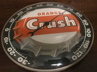 Orange Crush Soda Sign Advertising Metal & Glass 1959 Pam Clock Co.  Thermometer