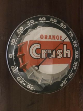 Orange Crush Soda Sign Advertising Metal & Glass 1959 Pam Clock Co.  Thermometer 2