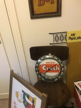 Orange Crush Soda Sign Advertising Metal & Glass 1959 Pam Clock Co.  Thermometer 5