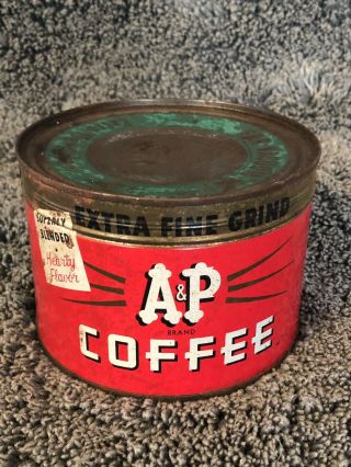 Vintage Rare 1940s A&p 1 Lb Can Of Coffee W/ Key