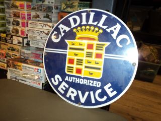 Authorized Cadillac Service Ande Rooney Porcelain Enameled Advertising Sign