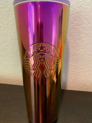Starbucks 2019 Summer Rainbow Iridescent Metallic Stainless Tumbler Cup 24oz