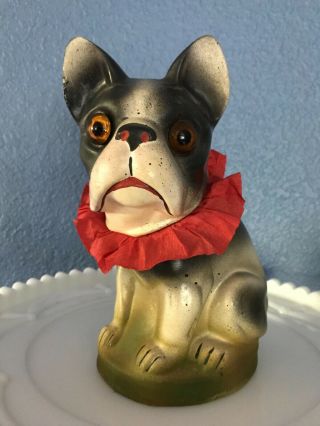 Antique German Dog Paper Mache Candy Container Glass Eyes