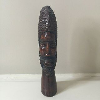 Vintage Jamaican Rasta Carved Wood Man Bob Marley Art Sculpture