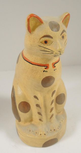 Unusual Vintage Folk Art Pottery Yellow And Brown Cat Impressed Stag Trademark