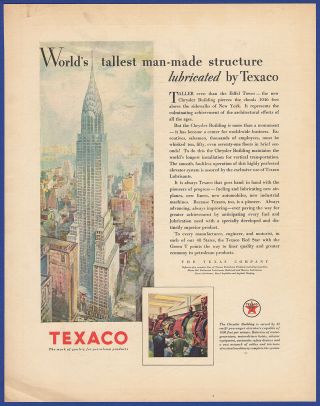 Vintage 1930 Texaco Chrysler Building Ephemera Print Ad 30 