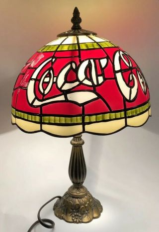 16 " Vtg Coca Cola Plastic Shade Tiffany Style Stain Glass Look Table Lamp