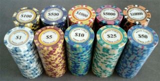 300 Poker Chips Monte Carlo 14 Gram Choice Of 10 Denominations