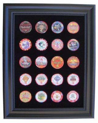 Tiny Treasures,  Llc.  Black Casino Chip Display Frame For 20 Casino Poker Chips