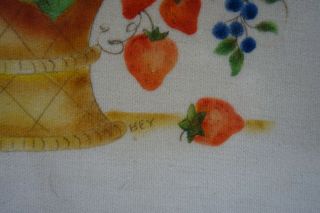Antique 19th C.  Theorem Watercolor Painting Cornucopia Fruit Basket Signed BEY 3