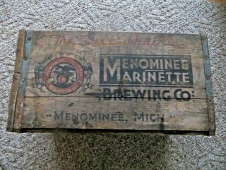 antique Menominee / Marinette Brewing Co.  wooden 1940 ' s beer bottle beer crate 3