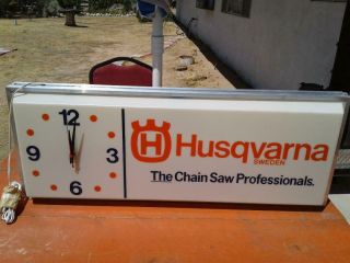 Old/rare 80 " S Husqvarna Chainsaw Advertising Double Sided Lighted Sign/clock