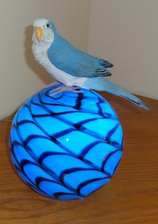 Blue Quaker Parakeet Parrot On Murano Orb Lamp