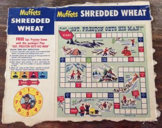 Vintage Muffets Shredded Wheat Cereal Box Cut - Out Sgt.  Preston Gets His Man Game