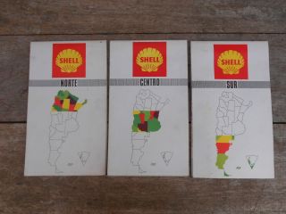Vintage Shell Argentina X 3 Route Map South Middle & North Vf,  Conditions