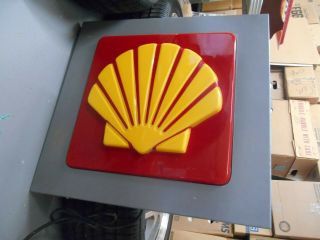 Vintage Shell Gas Station Lighted Canopy Sign Good 24 X 24 X 5 1/2