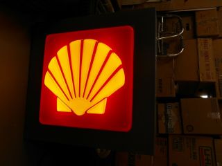Vintage Shell Gas Station Lighted Canopy Sign good 24 X 24 X 5 1/2 2