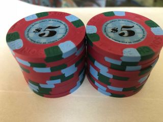 Paulson Tophat & Cane Poker Chips (20 Classic) $5.  00 Denom.