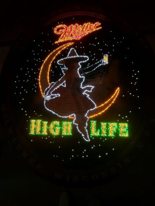 RARE Miller High Life Lighted Fiber Optic Motion Beer Bar Sign Girl In Moon 3