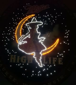 RARE Miller High Life Lighted Fiber Optic Motion Beer Bar Sign Girl In Moon 5