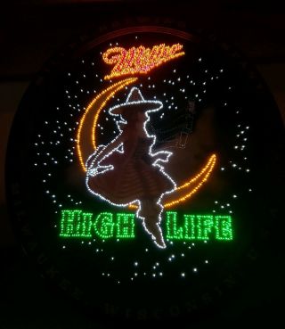 RARE Miller High Life Lighted Fiber Optic Motion Beer Bar Sign Girl In Moon 6