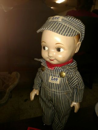 Vintage Buddy Lee Union Made Striped Coveralls And Hat Rare Advertising 13 " Doll