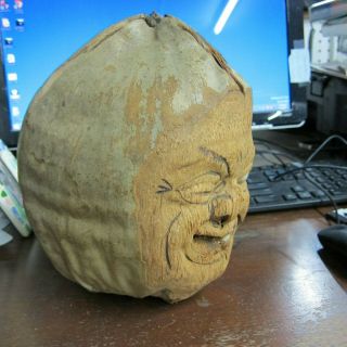 RARE ANTIQUE FOLK ART COCONUT HEAD DETAILED LIFELIKE 100 YRS OLD,  FAT FACE MAN 3
