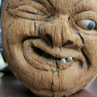 RARE ANTIQUE FOLK ART COCONUT HEAD DETAILED LIFELIKE 100 YRS OLD,  FAT FACE MAN 7