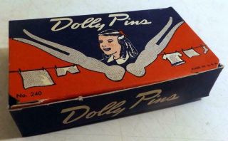 Vtg Box Dolly Wooden Clothes Pins For Play Or Delicate Laundry C1940s