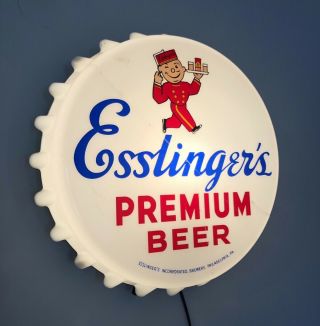Rare Antique 1940s 50s Esslingers Beer Metal Light Sign Ohio Advertising Display