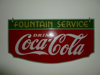 Antique 1934 Coca - Cola Coke Porcelain Double Side Fountain Service Sign