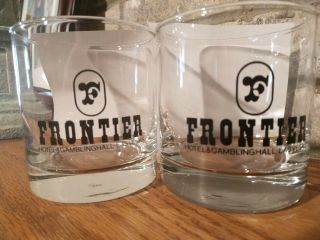 2 Frontier Casino Hotel & Gambling Hall Cocktail Low Ball Glasses Las Vegas NV 2
