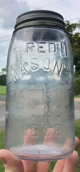 Rare Sca Red Key Masons Patent 1858 Quart Fruit Jar Color