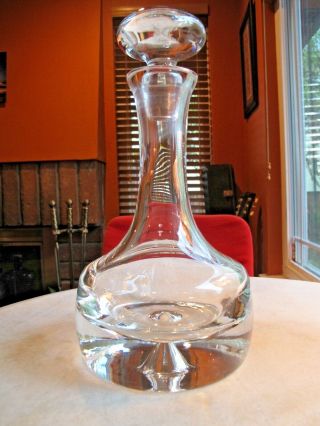 Signed Solid Crystal Decanter Sea Ship Captain With Thick Heavy Base 12 " Tall