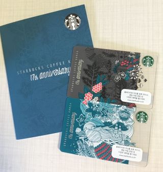 Starbucks Korea 2016 17th Anniversary Grey & Blue Card Set With Matching Sleeve