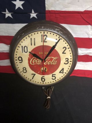 Rare 30/40’s Metal & Glass Coca Cola Electric Wall Clock Authentic