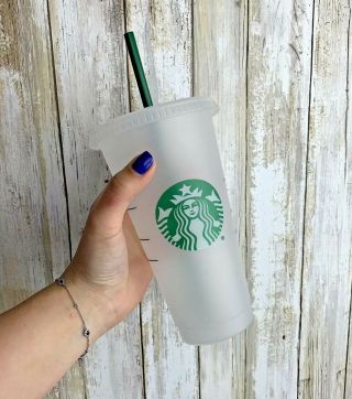 Starbucks Reusable Plastic Venti Cup Clear Frosted 24oz Cold Beverage & Straw