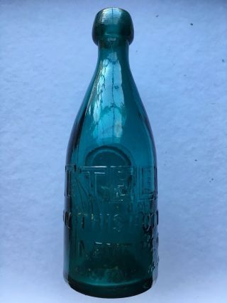 Antique M.  M.  Battelle Teal Green Iron Pontil Bottle