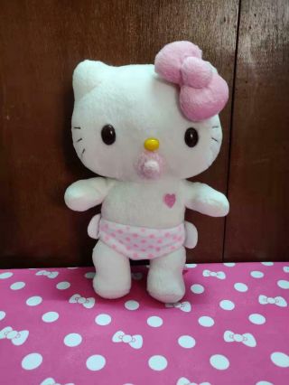 2011 Sanrio Hello Kitty Cute Baby W/t Pacifier Feeding Dress Plush Doll 9 "