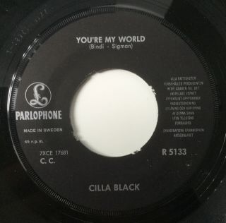 CILLA BLACK ' YOU ' RE MY WORLD ' RARE SWEDEN 1964 PS 7 