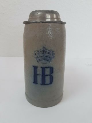 1935 Hb Stein Hofbrauhaus Beer Mug Munich Germany 1 Liter