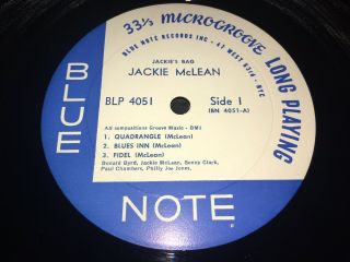 Jackie McLean Jackie’s Bag Mono Vinyl LP Blue Note 47 W 63rd RVG Ear EX 4