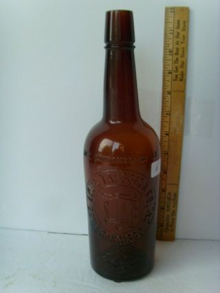 Antq Amber “san Francisco Cal.  ” Whiskey Bottle Louis Taussig &co 1880 - 1900 55/6