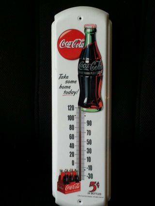 Vintage Heavy Gauge Metal Coca Cola Coke Thermometer Advertising Sign 17 X 5 "