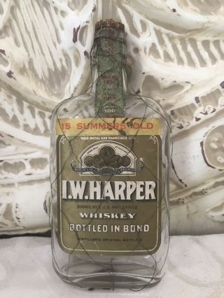 I.  W.  Harper Whisky Full Label Empty Bottle 15 Year Pint Made 1915 With Rx Label