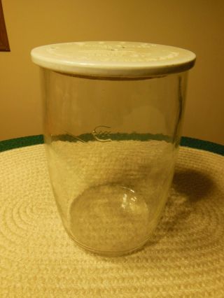 Antique Vintage Edison Glass Primary Battery Jar W/ Porcelain Stoneware Lid