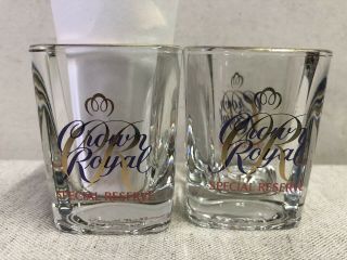 2 Vtg Square Crown Royal Special Reserve Shot Glass Gold & Purple